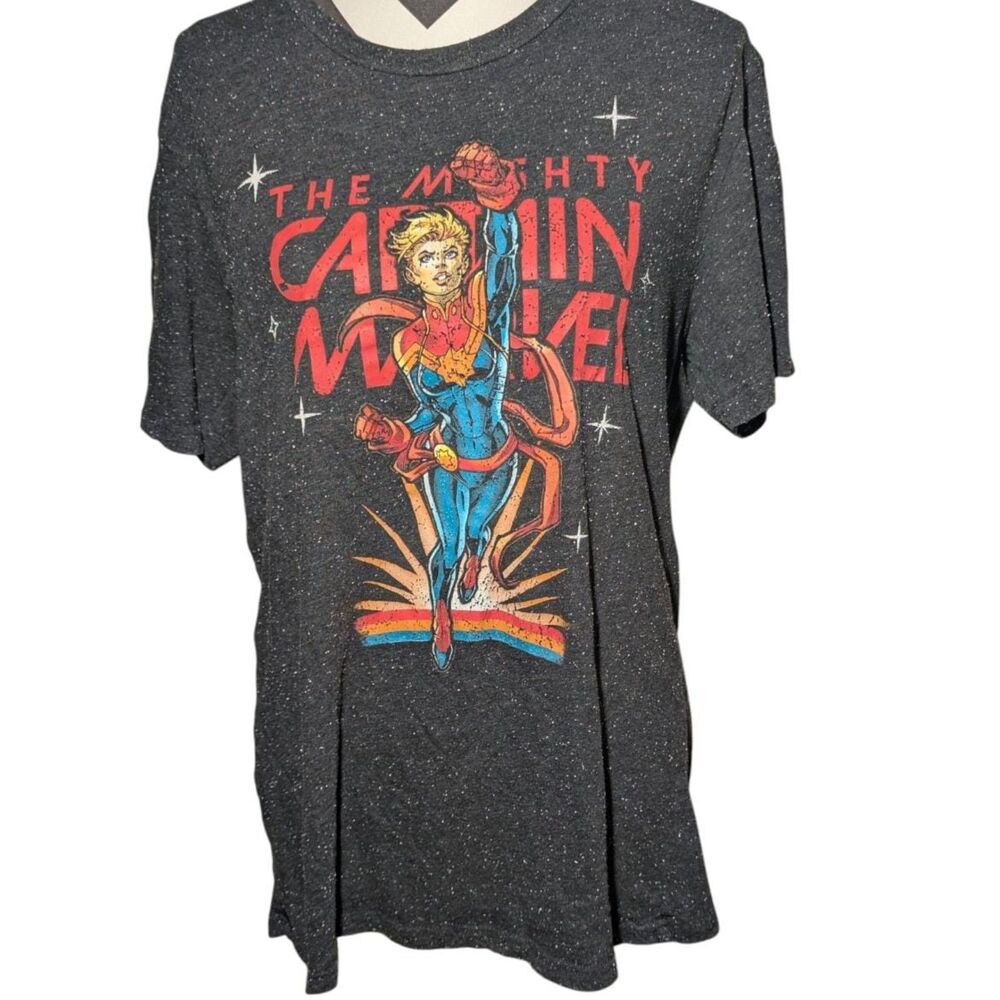 Marvel The Mighty Captain Marvel Graphic T-shirt Gray Large Speckle Unisex